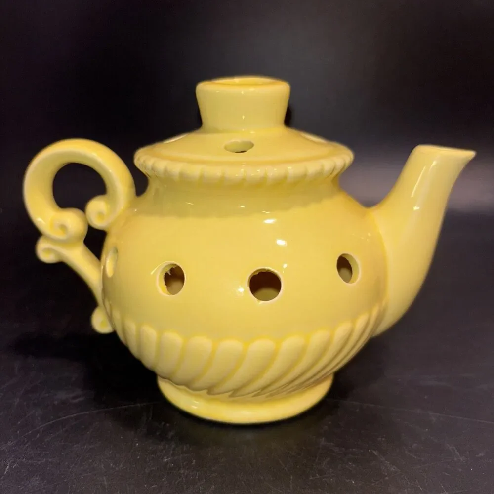 Vintage Yellow Flower Frog Teapot Vase